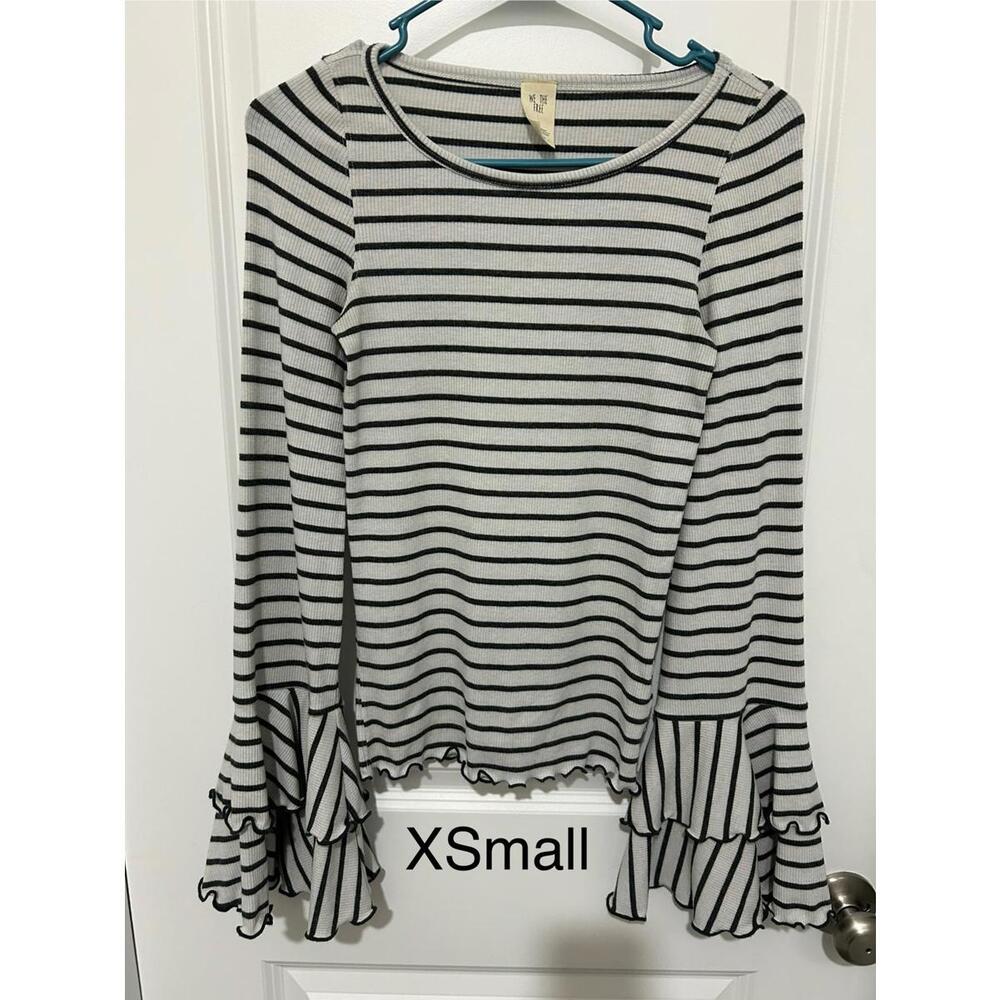 Free People Striped Long Sleeve Top‎ with Ruffled Bell Sleeves - XS